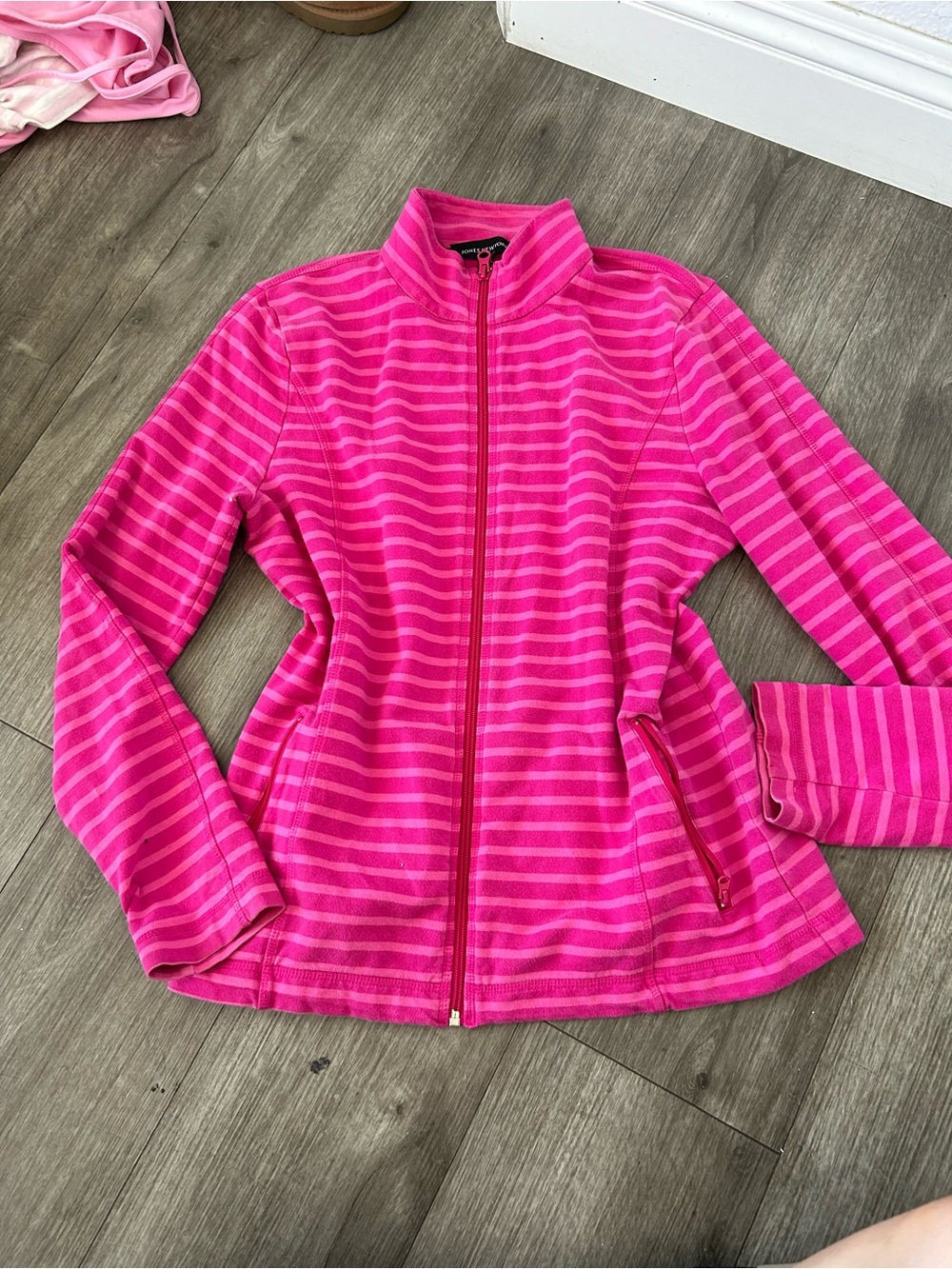 Jones New York Bright Pink Striped Full-Zip Jacket